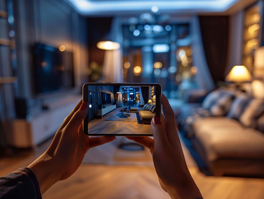 person-showcasing-their-home-through-smartphone